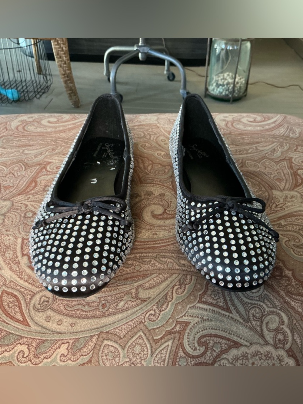 NWOT Black Rhinestone Ballet Flats - Women's Sparkle Slip-Ons - size 10